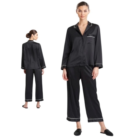 NATORI 100% Cotton Cropped Pajamas Set Women’s size XS black color lightweight